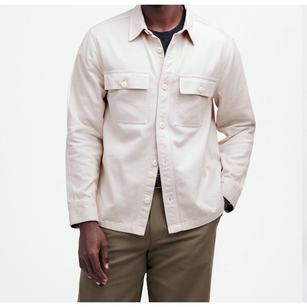 Madewell Mens Cotton Work Shirt Button Up Easy Fit Cream Size L NWT
